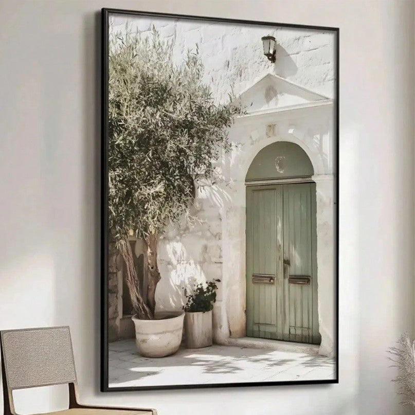 1pc Italian Architecture & Olive Tree Canvas Print Wall Art