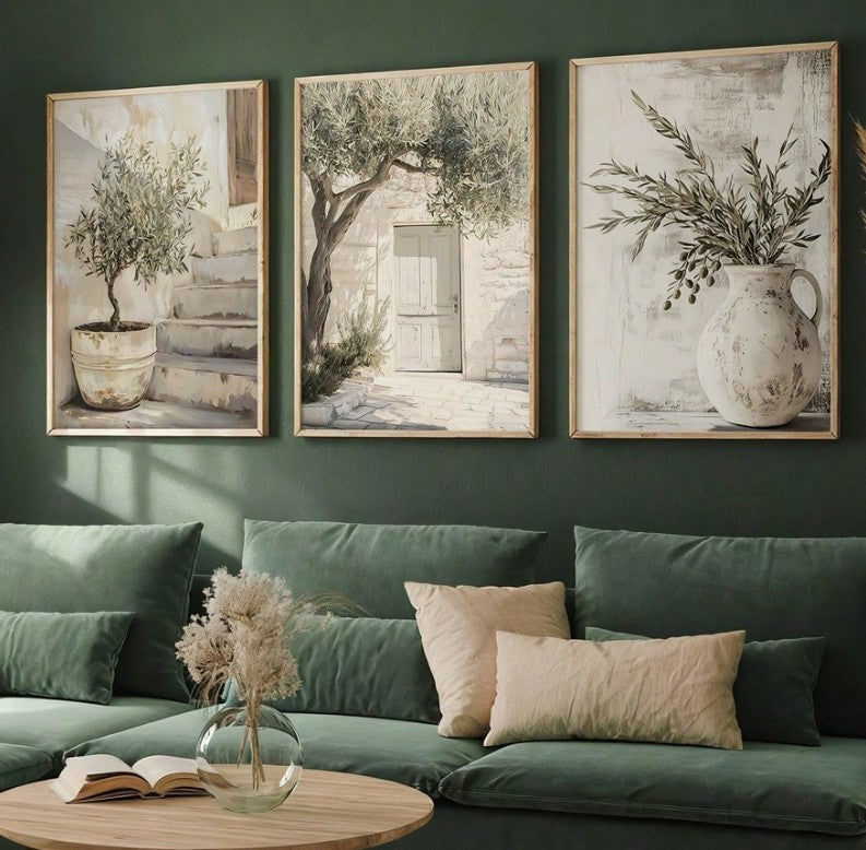 3pcs/Set, Mediterranean Olive Tree Oil Painting Prints, Rustic Botanical Wall Art