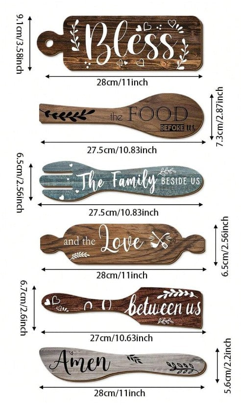 6 Pieces Bless The Food Before Us Farmhouse Kitchen Wall Decor For Dining Room Decorations ,Rustic Collage Art Wooden Sign For Kitchen Decor