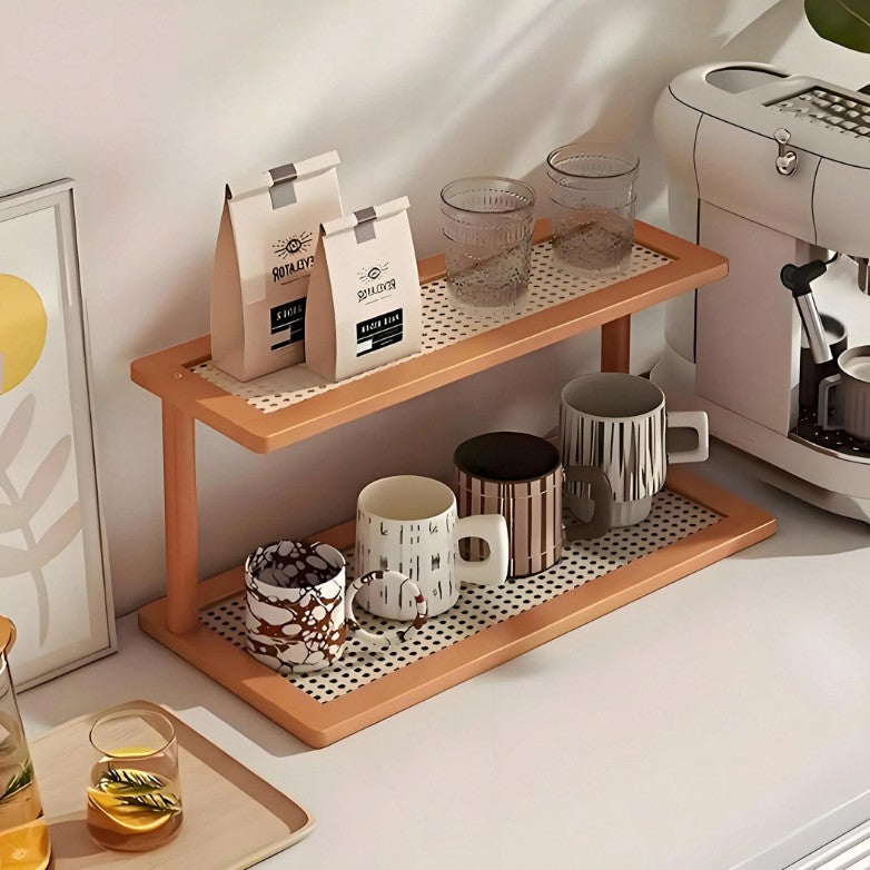 1pc Wooden 2-Tier Kitchen Storage Rack